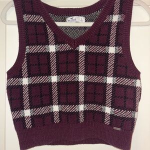 Hollister Burgundy Checkered Sweater Vest